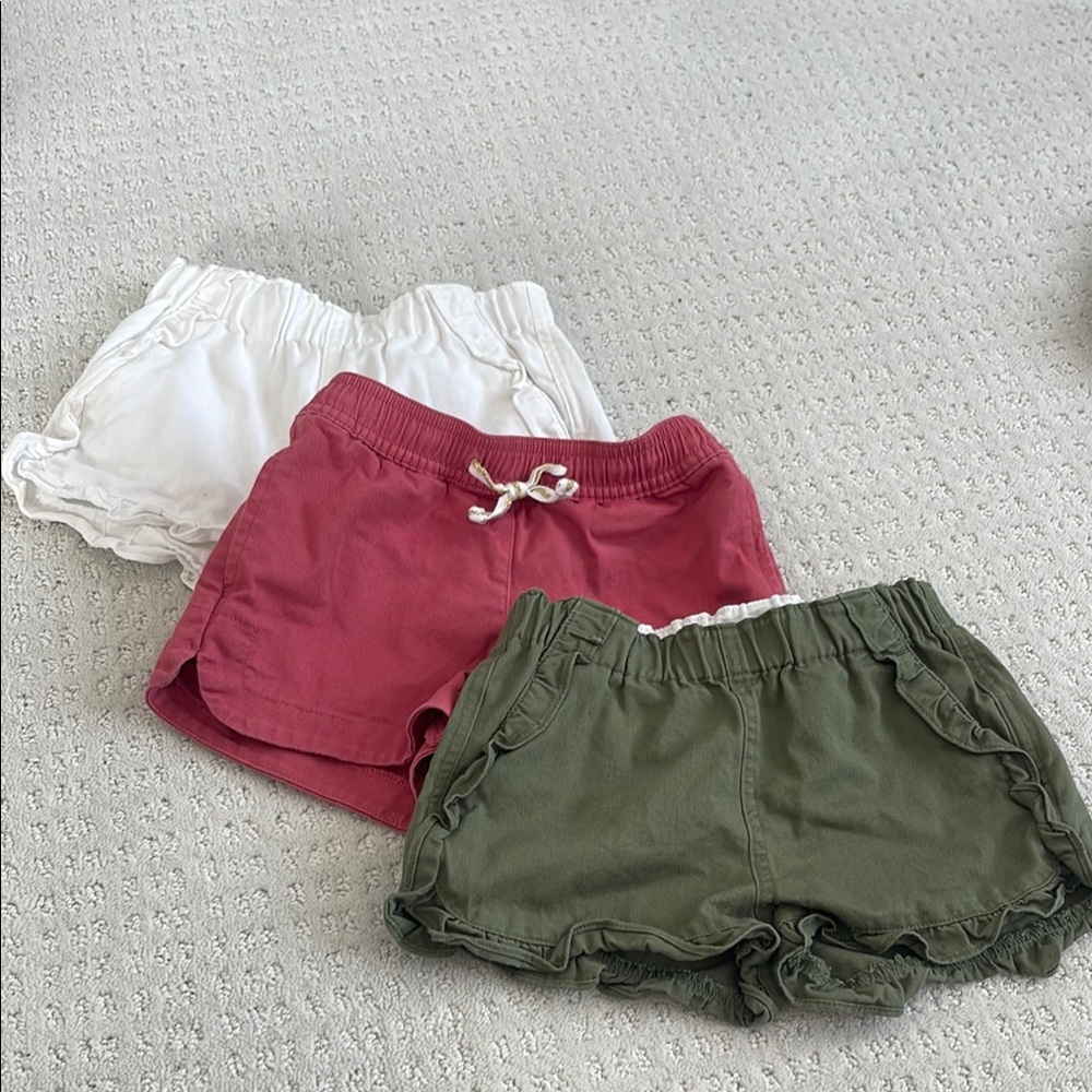Crewcuts Girls' Ruffle Hem Shorts Set - White, Pink, Green